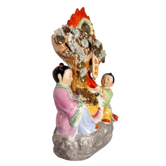 Vintage Antique Chinese Ornate Porcelain Sculpture Boy Girl Gold Tree of Life 13 - Picture 4 of 13